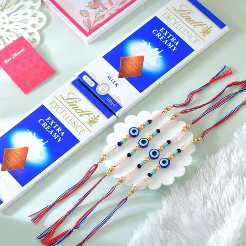 Elegant Evil Eye Rakhi Set with Lindt Chocolates