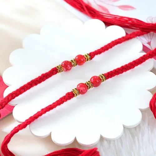 Dazzling Red Bead Rakhi Duo