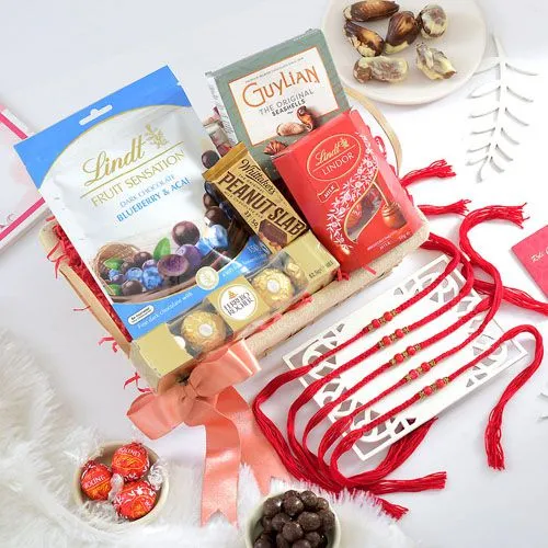 Red Beads Rakhi & Premium Chocolate Hamper