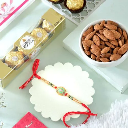 Kundan Rakhi Delight with Nuts and Chocolates