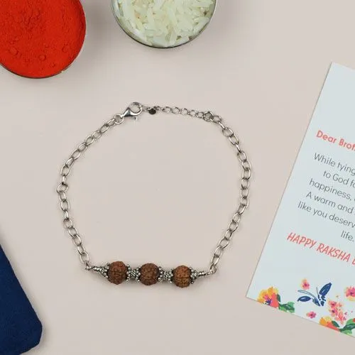 Elegant Silver Rudraksha Rakhi Set