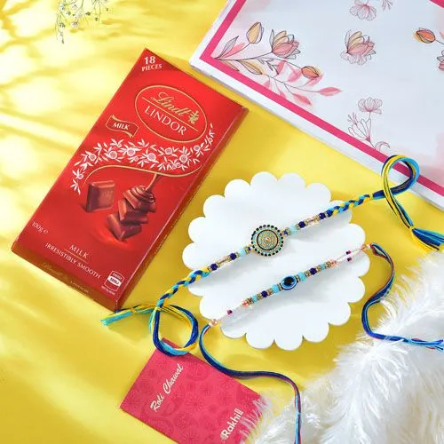 Elegant Rakhi Duo with Lindt Chocolates