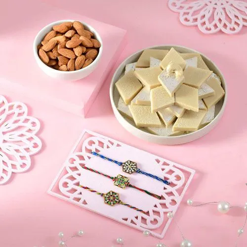 Trio of Rakhis with Kaju Katli & Almonds