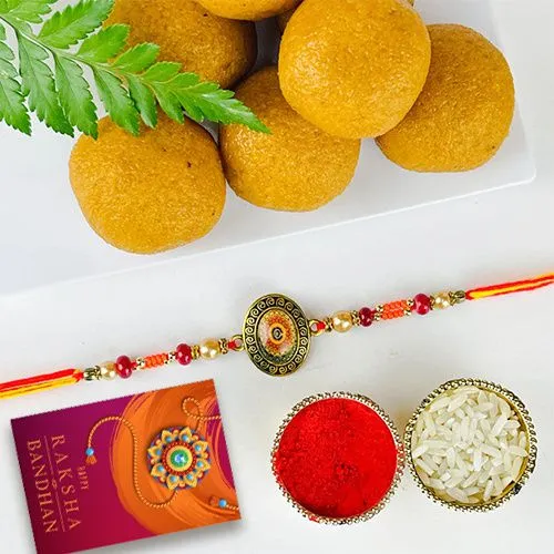 Kundan Rakhi and Gourmet Ladoo Gift Pack