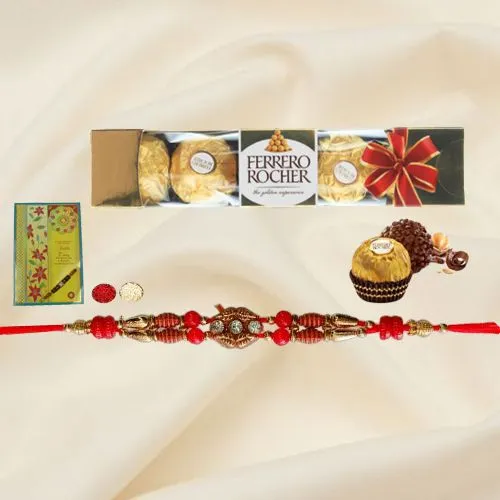 24pc Ferrero Rocher with a 3pcs designer Rakhi and Roli Tilak Chawal