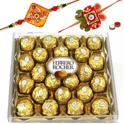 24 pcs Ferrero Rocher Chocolate Pack with 2 Rakhis and Roli Tilak Chawal