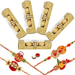 Delicious Assortment of Ferrero Rocher Chocolates with Free 4 Rakhis and Roli Tilak Chawal