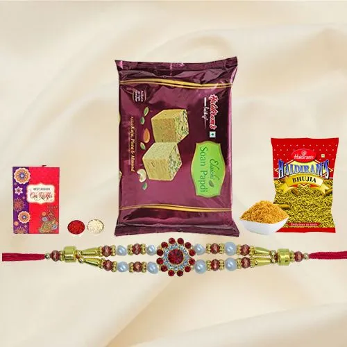 Rakhi with Haldirams Soan Papdi n Haldirams Bhujia