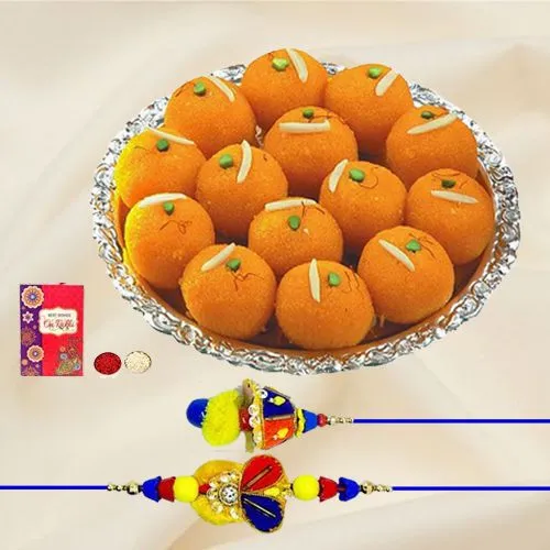 Attractive Bhaiya Bhabhi Rakhi with Boondi Ladoo