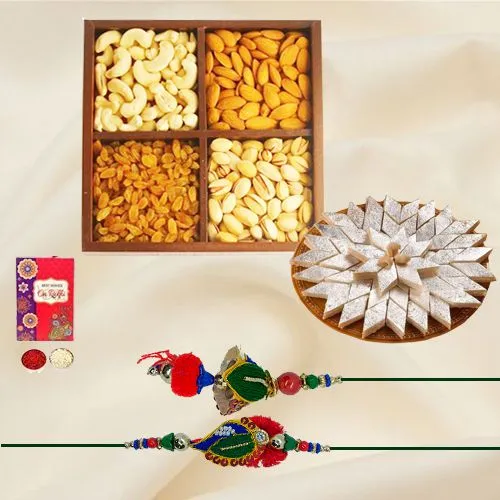 Bhaiya Bhabhi Rakhi with Kaju Katli n Dry Fruits