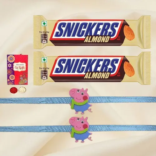 Fancy Peppa Pig Rakhi Pair with Snickers Almond Bar