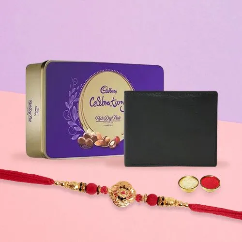 Stylish Black Leather Wallet with a Cadbury Rich Dry Fruits Chocolate