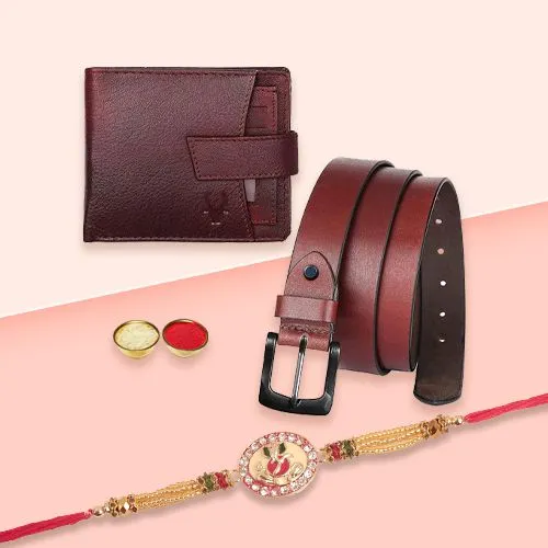 Marvelous WildHorn Mens Leather Wallet N Belt Set in Maroon