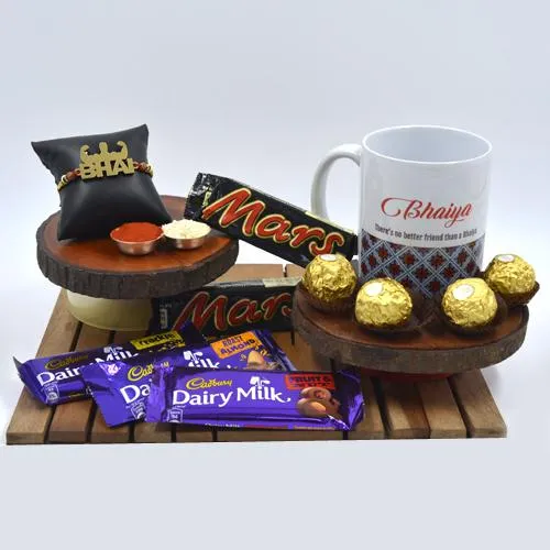 Classy Strong Bhai Rakhi with Bhaiya Coffee Mug N Chocolates