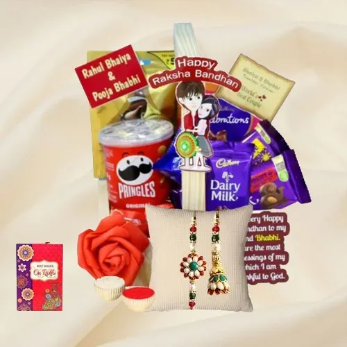 Couple Rakhi Set N Drooling Choco Baskets