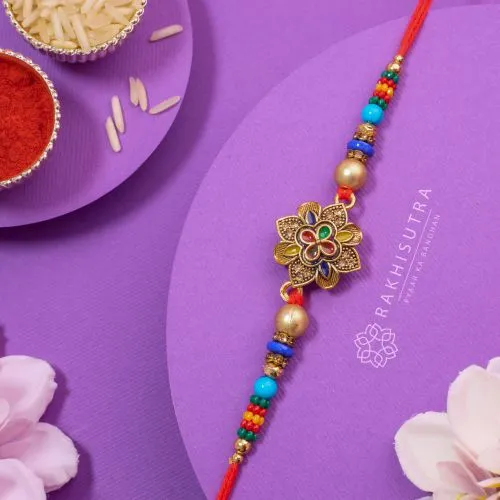 Flowery Design Kundan Rakhi for Brother