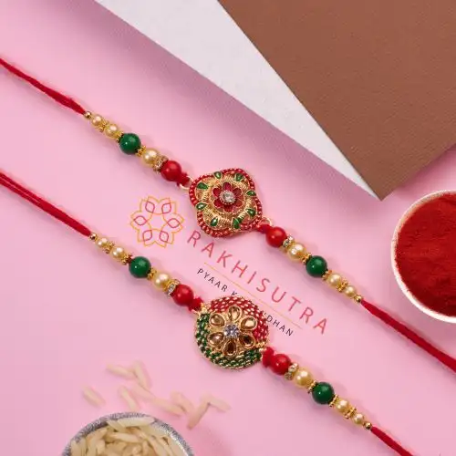 Stylish Kundan Rakhi Set of 2