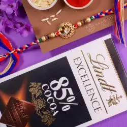 Premium Kundan Peacock Rakhi N Lindt Chocolate Combo