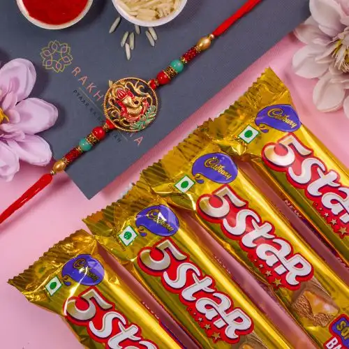 Exclusive Ganesha Rakhi N Five Star Chocolate Delight