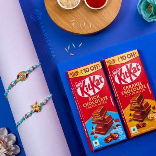 Premium Kundan Rakhi Set N KitKat Combo