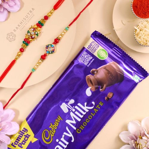 Fancy AD Kundan Rakhi Set N Cadbury Treat