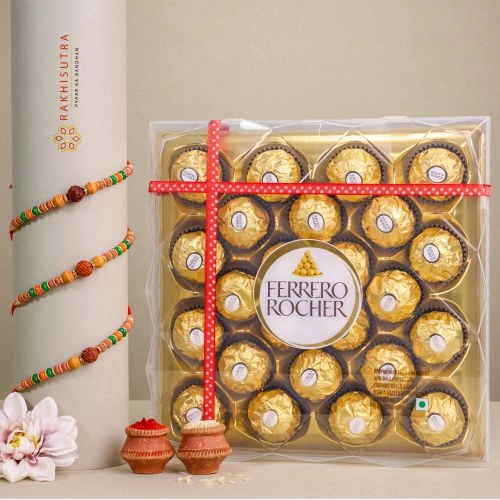 Stunning Rudraksh Rakhi N Ferrero Rocher Combo