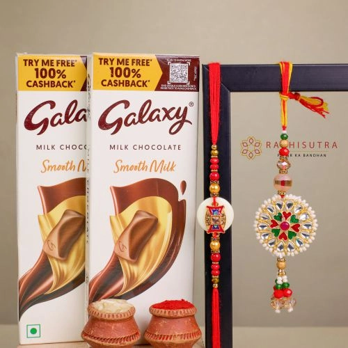 Designer Family Rakhi Set N Galaxy Chocolate Combo