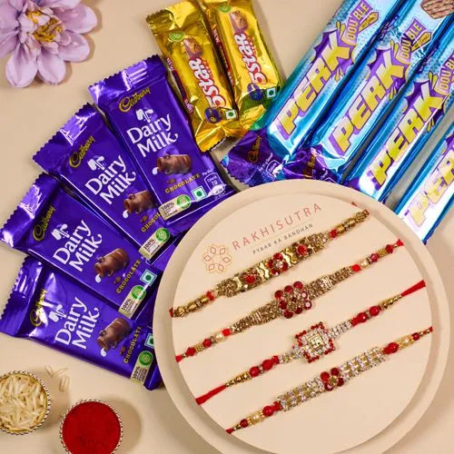 Premium AD Rakhi Set N Chocolates Extravaganza
