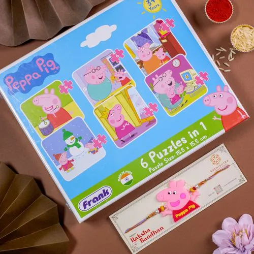 Trendy Peppa Pig Rakhi N Puzzle Set