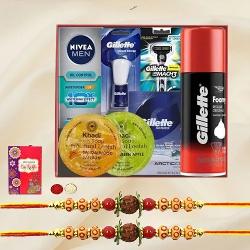 Appealing Grooming Hamper with Rudraksha Rakhi Set