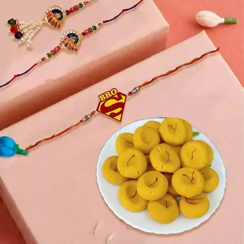 Awesome Family Rakhi Set n Kesaria Peda Combo