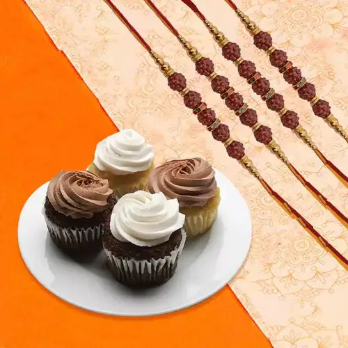 Astonishing Rudraksha Rakhi with Cup Cakes