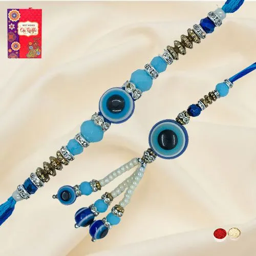 Feng Sui Patterned Evils Eye Rakhi Set for Bhaiya & Bhabhi
