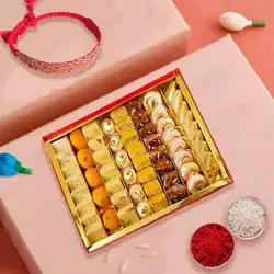 Charming Collection of Assorted Sweets with One Rakhi on Raksha Bandhan