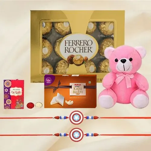 Classic Pair of Kids Rakhi with Teddy n Kaju Katli