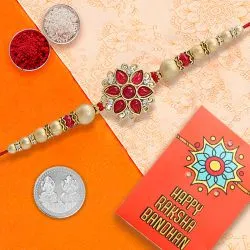 Classic Pearl Rakhi With Silver Blessings