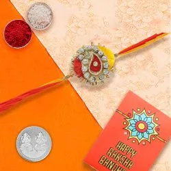 Festive Zardosi Rakhi & Silver Plated Coin