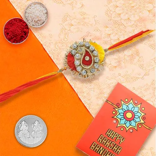 Elegant Zardosi Rakhi With Silver Coin