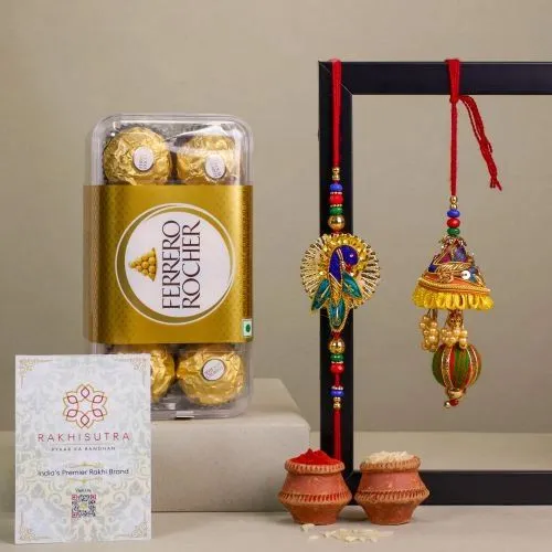 Elegant Zardosi Bhaiya Bhabhi Rakhi N Rocher Set